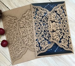 10pcs Kraft Paper Brown Laser Cut Invite Cards,Laser Cut Wedding Invitat... - €11,28 EUR