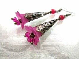 Handmade Filigree Cap and Glass Crystal Long Swinging Earrings, Free US Ship! - £6.02 GBP