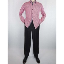 Men Makrom Shirt Cotton Blend wrinkle less Double collar Stripe 6493 red white image 1