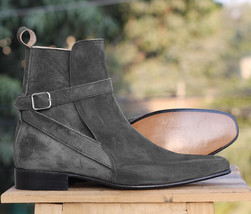 Handmade Men&#39;s Ankle High Black Suede Boots, Men Designer Jodhpurs Boots - £128.58 GBP+