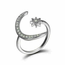 0.55Ct Real Moissanite Moon and Star Wedding Ring 14K White Gold Finish - £92.41 GBP