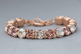 8Ct Round Cut Peach Morganite 14K Rose Gold Finish Vintage Tennis Women Bracelet - £176.69 GBP