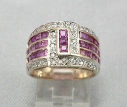 14K Yellow Gold Over 2.85Ct Princess Ruby &amp; Diamond Wide Ring Cigar Band - £89.35 GBP