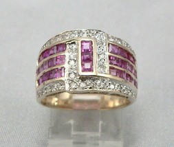 14K Yellow Gold Over 2.85Ct Princess Ruby &amp; Diamond Wide Ring Cigar Band - $111.44