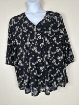 NWT Siren Lily Womens Plus Size 2X Black Floral V-neck Popover Top 3/4 Sleeve - £16.61 GBP