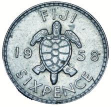 Fiji 6 Pence, 1958~Rare~400,000 Minted~Sea Turtle~Free Shipping #A172 - £8.03 GBP