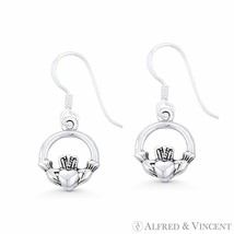 Claddagh Heart Irish Celtic Charm Dangling Hook Earrings in .925 Sterling Silver - $31.99