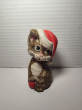 Vintage Ceramic Cat in Santa Hat Bell Very Cute Big Eyes - £7.85 GBP