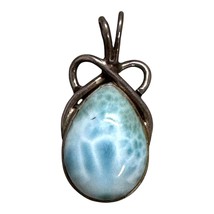 Sterling Silver 925 &amp; Larimar Teardrop Pendant Charm Bow Artisan Handmade Gift - $37.39