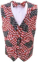 David&#39;s Formal Wear Patriotic Stars and Strips American Flag Tuxedo Vest and Bow - £138.53 GBP