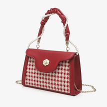 Festive handbag for women beads shoulder purse check red bride bag for marriage - £36.77 GBP
