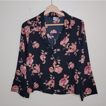 BP | Black &amp; Coral Floral Button Front V-neck Blouse, size medium - $18.37
