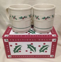 Longaberger Traditional Holly Set of 2 Mugs Made in USA - £68.80 GBP