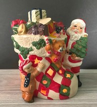 Vintage Santa Claus with Stocking Tea Light Holder Little Boy Reaching for Gifts - $37.88