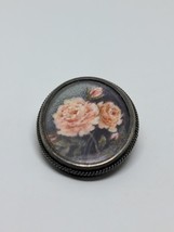 Antique 800 Silver Painted Pink Flowers Pendant Brooch - £38.60 GBP