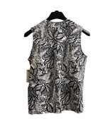 Land N Sea Top Womens M Blue Linen Blend Palm Tree Print Sleeveless Trop... - $32.44