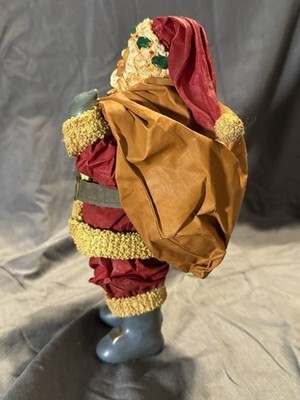 Vintage Clothtique Style Santa Figure 10” Fabric & Resin Christmas Decoration Item image 2