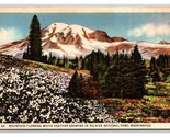 Mountain Flowers Mount Rainier National Park Washington UNP Linen Postca... - $2.92