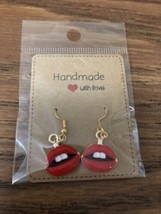 Red Lips Teeth Fashionable Earrings Gold Hypoallergenic Hook Earring - £11.74 GBP