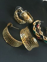 Estate Lot of 3 Lacy Dotted Lightweight &amp; Colorful Enamel Trapezoid Goldtone HOO - £13.87 GBP
