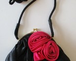 Vintage Liz Claiborne Shoulder Bag Black Satin Red Roses Purse  - $24.75