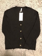 FREEOAK Women&#39;s Long Sleeve Cardigan Sweater Size Medium Black - £17.14 GBP