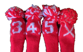 Golf Headcovers Knit Fuzzy Pom-Pom Red &amp; White Set Of Four 3,4,5,X Vinta... - $28.01