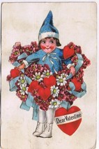 Holiday Postcard Valentine Girl With Flowers Paste On - £1.69 GBP