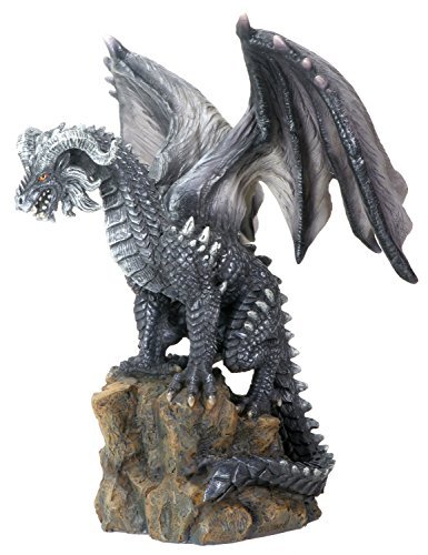 YTC 9.25 Inch Cold Cast Resin Mythical Dark Dragon Perching on Rock Statue - $43.54
