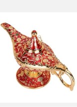 Vtg 8&quot; Metal magic Lamp Gold+Red Decor Collectible - $13.75