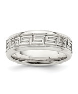Silver 6mm Polished Flat Greek Key Design Beveled Edge Fancy Band Size 9... - $2,033.62 MXN