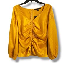 Marc New York Size M Golden Yellow Silky Satin Ruched Stretchy Blouse Top - £23.72 GBP