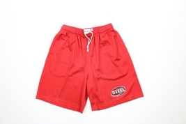 Vintage Mens Medium Distressed Spell Out USHL Chicago Steel Hockey Shorts Red - £35.57 GBP