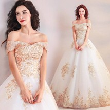 Beautiful New Arrival Full Length Wedding Dresses Off The Shoulder Gold Sequins  - £276.22 GBP