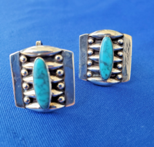 Original STERLING SILVER 925 Deco Modernist BISBY TURQUOISE Vintage Earr... - $441.75