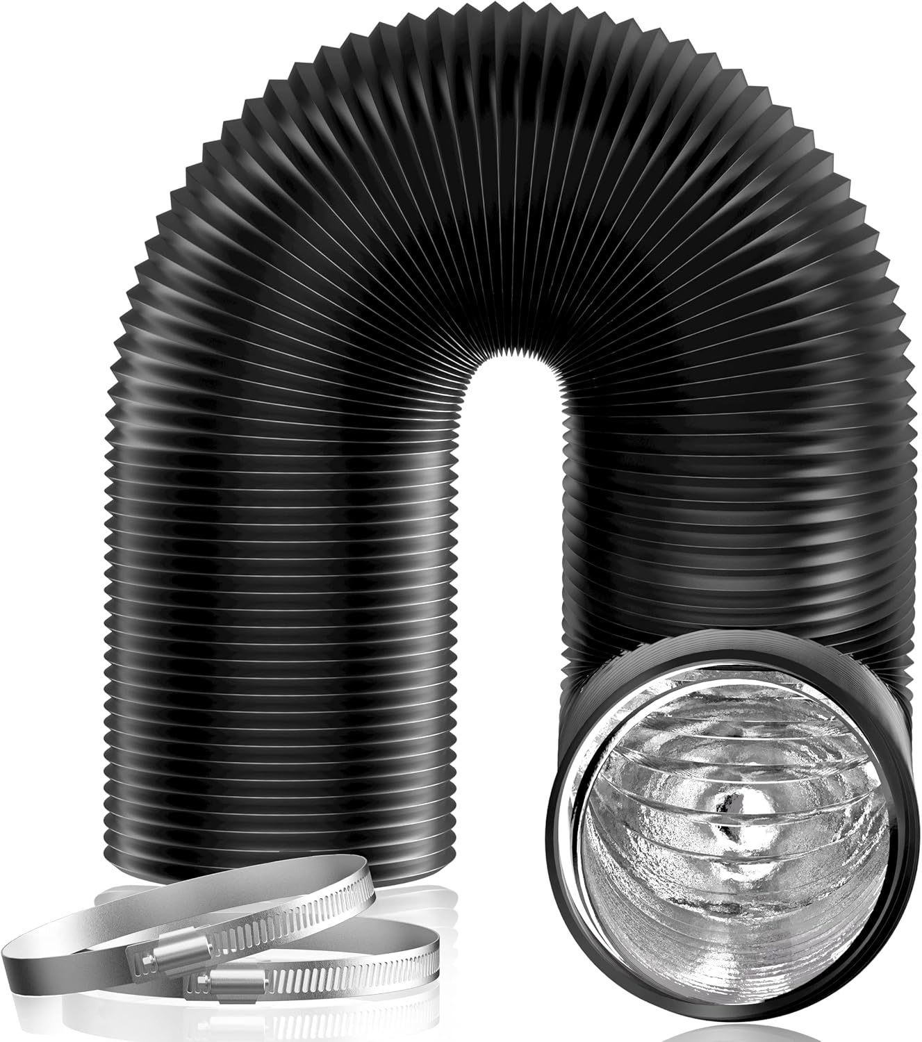 Honandguan 5 Inch Air Duct - 16 Feet Long, Black Flexible Ducting, And K... - $37.99