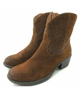 B.Ø.C Western Cowboy Ankle Boots Shorty Zip Studs Brown Suede Size 6 - $923.60 MXN