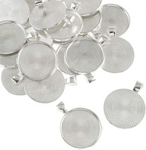 Cabochon Settings Round 25mm Shiny Silver Blank Flatback Frames Bulk 25pcs - £15.47 GBP