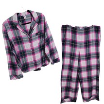 Victoria Secret LG Lightweight Plaid Pajama Set Pockets Pink Green Shimmer FLAW - £23.17 GBP