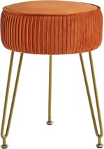 Ibuyke Velvet Round Footrest Stool Ottoman, Golden Steel Legs, Orange Lg-30J, - $38.99