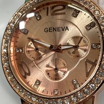 NEW Geneva 6839J Women&#39;s Faux Chronographs Large Rose Gold Boyfriend Style Watch - £10.27 GBP