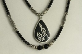 MODERN Jewelry 26&quot; Silver Plate &amp; Black Bead Claw &amp; Spear Southwestern Necklace - £12.70 GBP