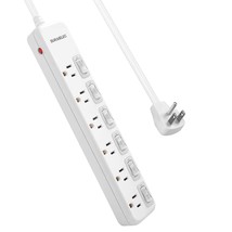 Power Strip Individual Switches, 8 Ft Long Flat Plug Extension Cord, 6 Outlet Su - £32.06 GBP