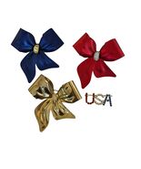Vintage Patriotic Bow Brooch Lot USA Rhinestone Pin Red White Blue State... - $31.50