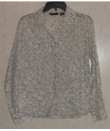 EXCELLENT WOMENS Eddie Bauer FLORAL W/ PINSTRIPES BLOUSE  SIZE L - $433.04 MXN