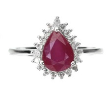 Heated Natural Pear Red Ruby 8x6mm White Topaz 925 Sterling Silver Ring Size 6 - £98.92 GBP