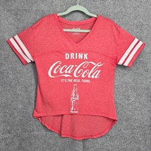 Coca-Cola T-Shirt Women&#39;s Large 11-13 Red Short Sleeve Hi-Lo V-Neck Lightweight - $13.09