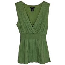 Eddie Bauer Green Cotton Sleeveless Smocked Waist Top Size M Empire Wais... - $12.99