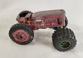 Vintage Faded Red Hubley Diecast Metal Kiddie Toy USA Made Farm Tractor Repaired - £3.79 GBP