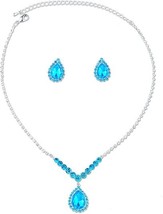 Silver Crystal Aqua Neckclace and Earring Set - $9.99